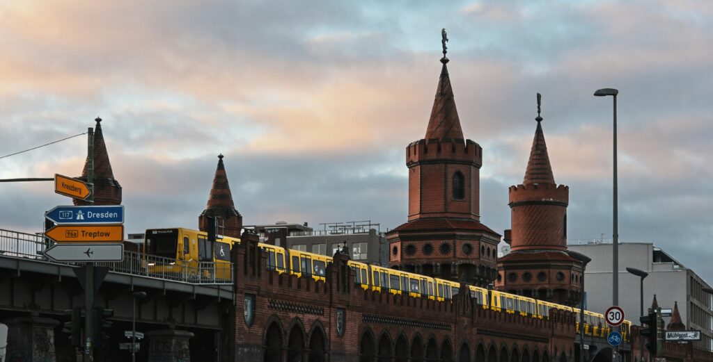 The bridge and 2 towers at Warschauer Strasse in Berlin