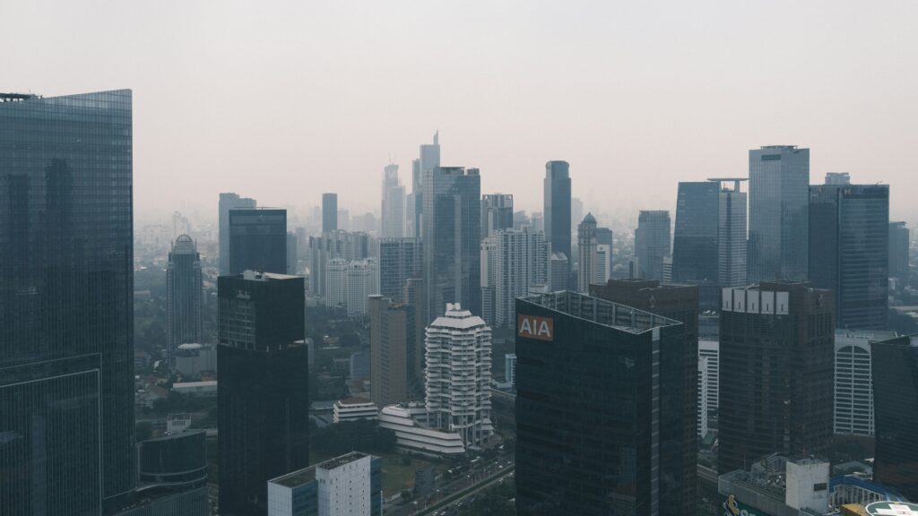 Aerial view of residential and office high-rise buildings in Jakarta, Indonesia