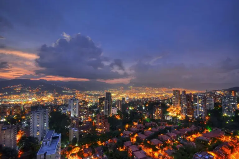 Nighttime view of Medellin from neighbouring hill