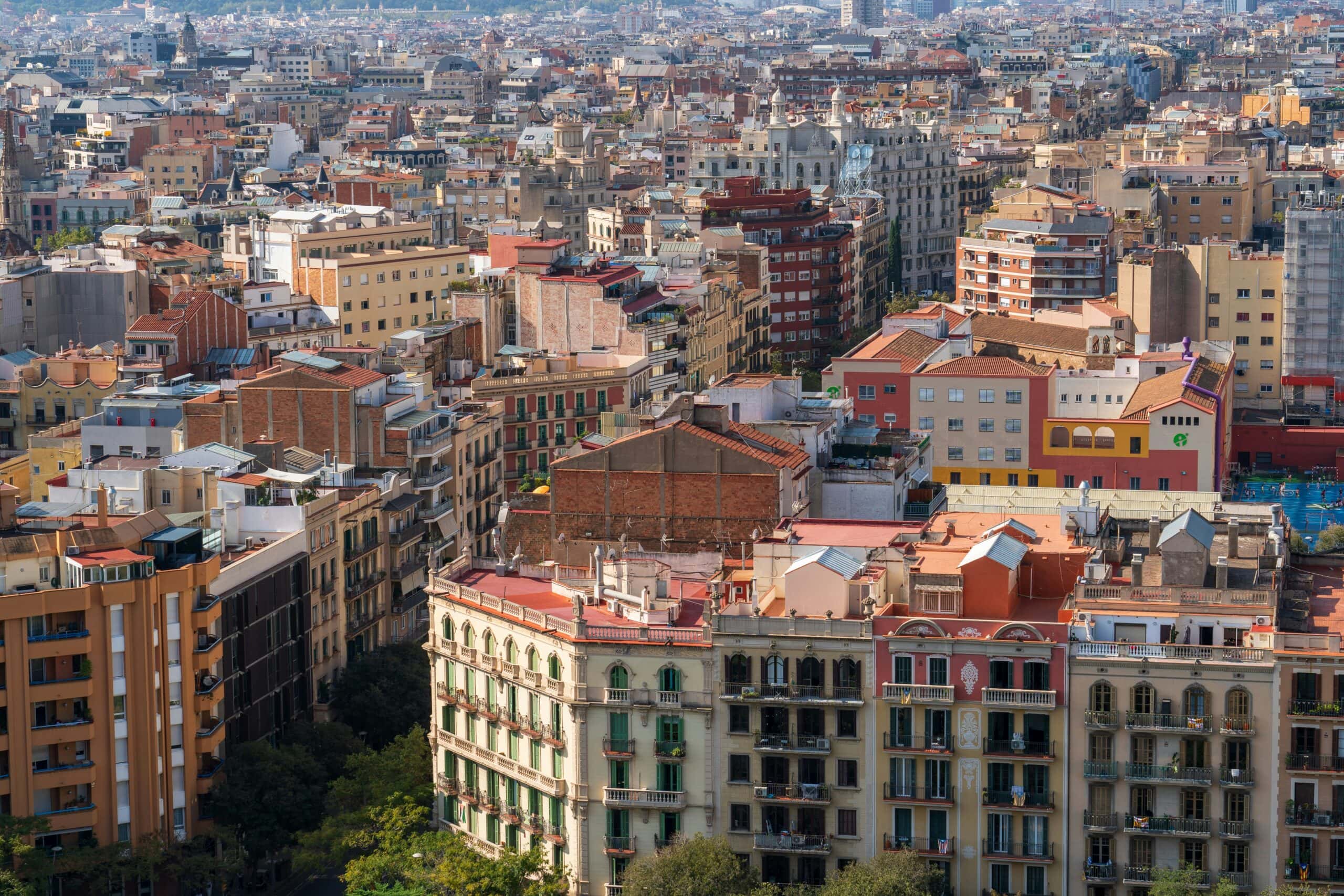 Aerial view of apartment buildings in Barcelona