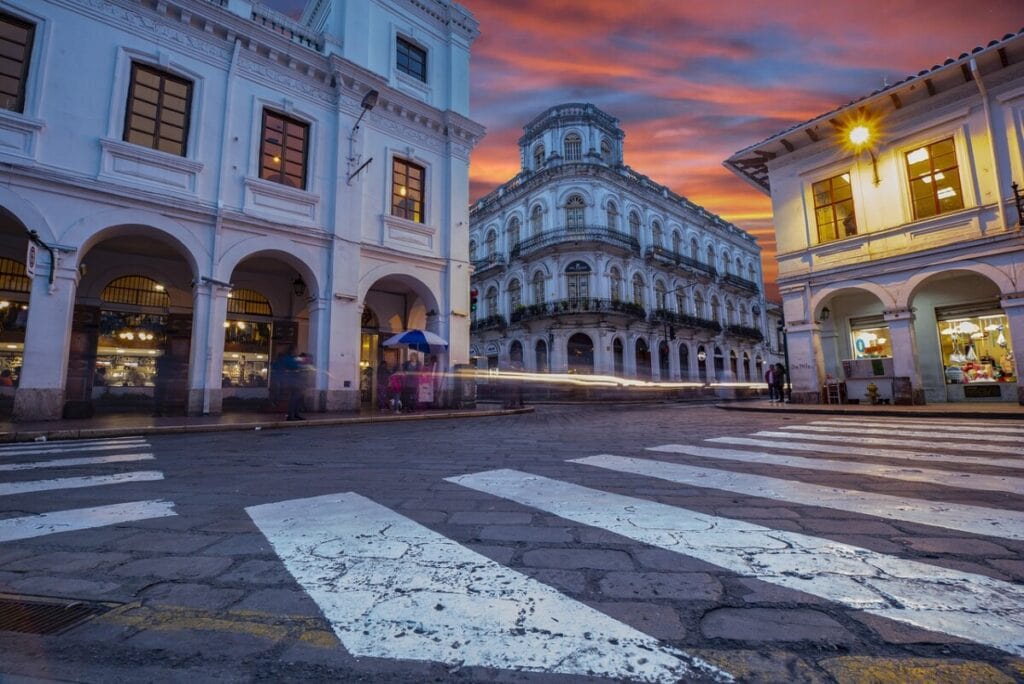 Street with historic buildings in Ecuador