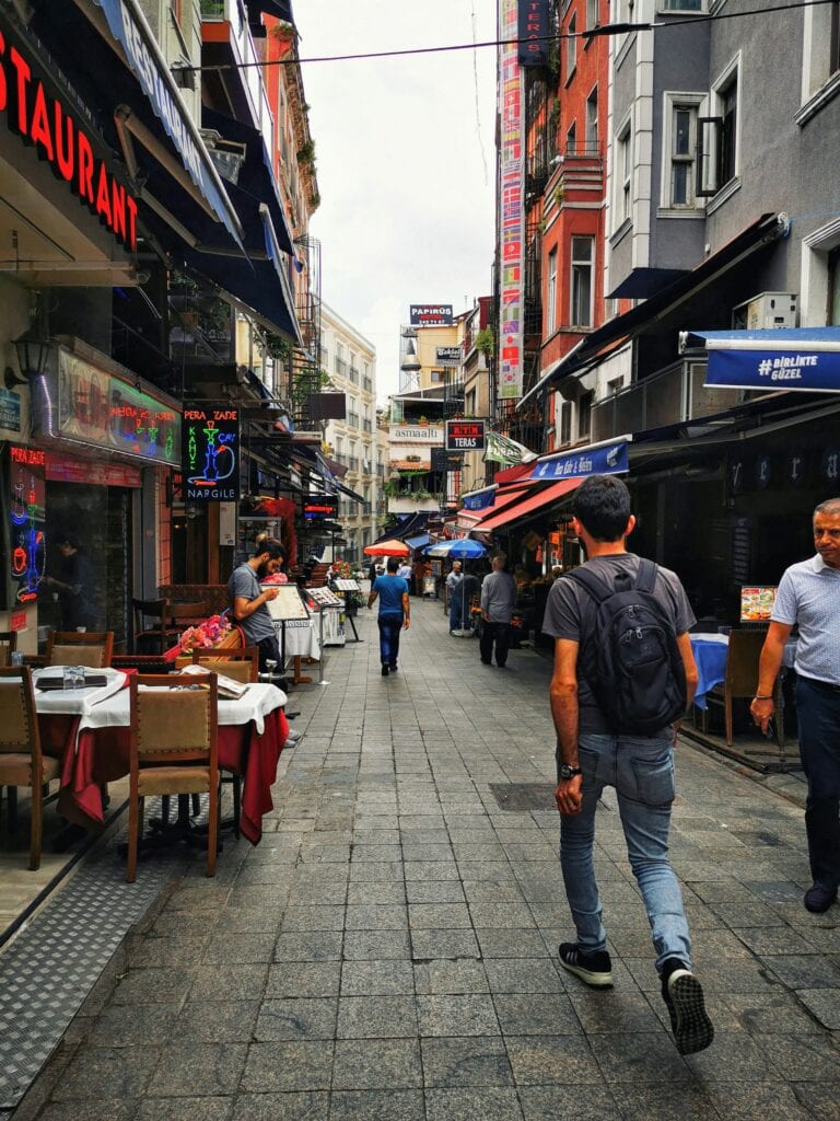 Cute shopping and restaurant street in Istanbul, Turkey