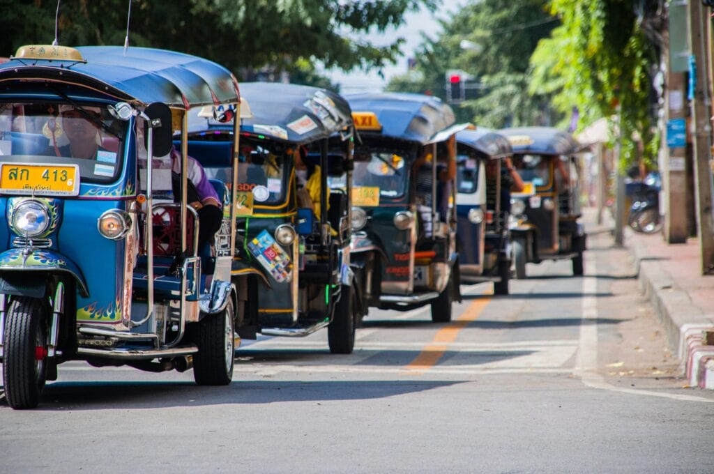 Row of tuktuks in Chiang Mai, Thailand