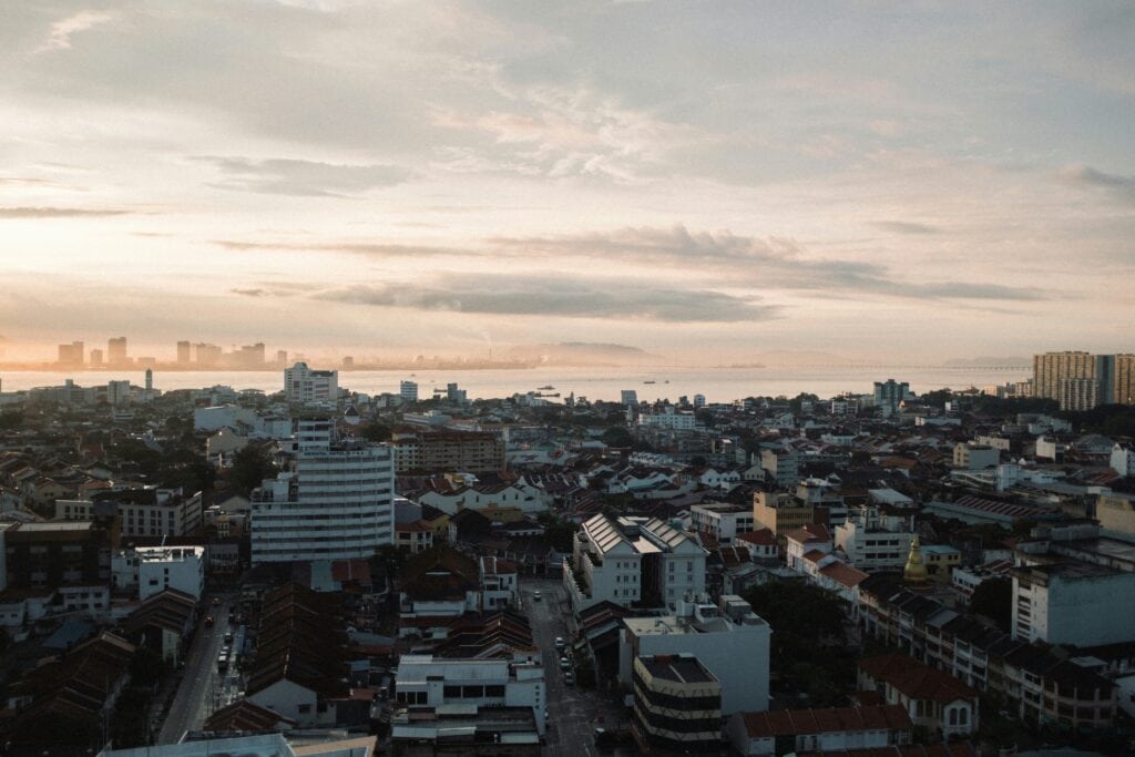 Aeriel view of residential area in George Town, Malaysia