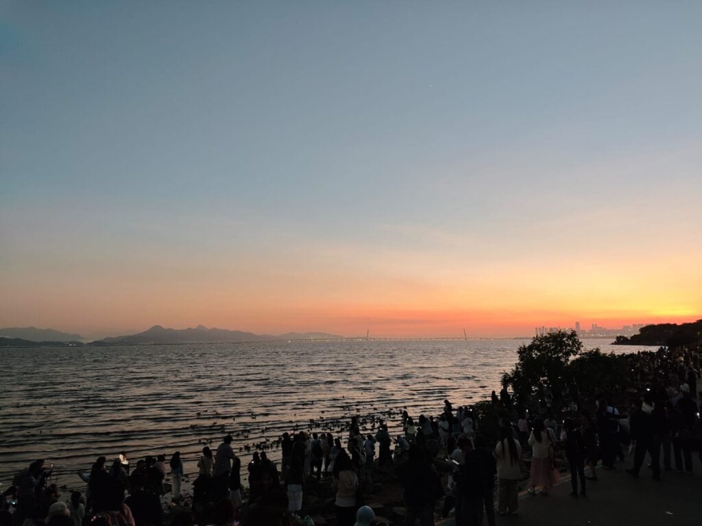 View of the sea at sunset in Shenzhen, China
