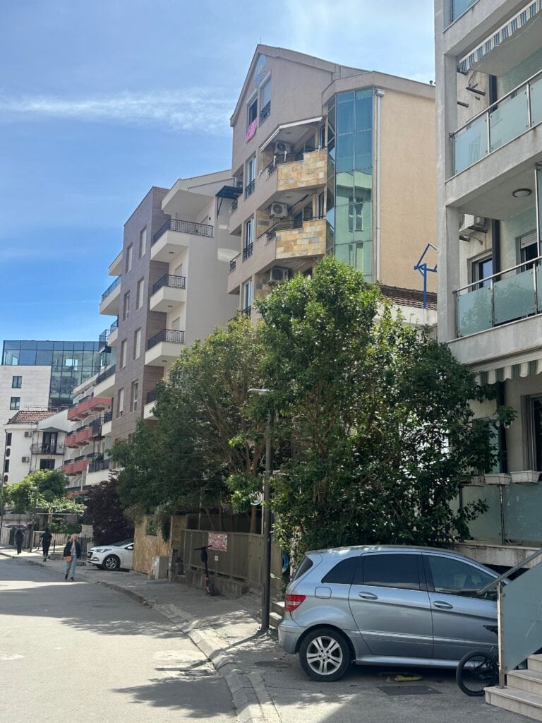 4 to 5-storey high modern residential blocks of flats in central Budva, Montenegro